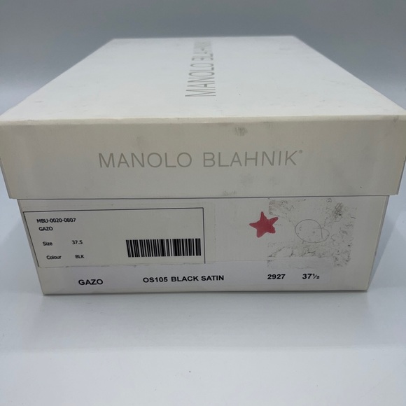 NWB MANOLO BLAHNIK BLACK SATIN GAZO SANDSLS SIZE 37.5 - Picture 12 of 15